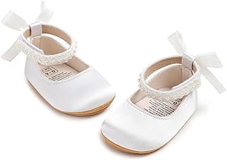Baby Girls Mary Jane Flats - Infant Newborn Walking Sneakers Soft Rubber Sole Princess Wedding Shoes