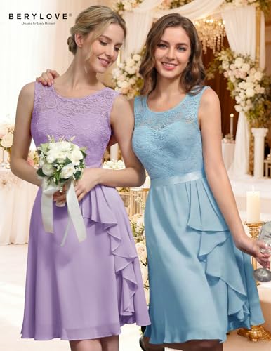 Image of BeryLove Womens Boat Neck A Line Sleeveless Lace Formal Homecoming Dress | Short Dress With Ruffle Hem, Sparkly Design Ideal For Wedding Guest,Bridesmaid Cocktail Prom & Evening Party Events