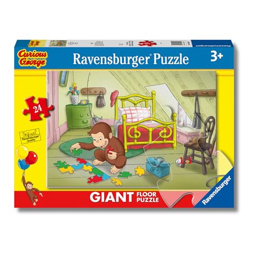 Ravensburger - Puzzle George Scimmietta, Puzzle Bambini 3 Anni, Curioso Comme George, Puzzle Da Pavimento Bambini, 24 pezzi, Rompicapo, Dimensioni 70x50 cm