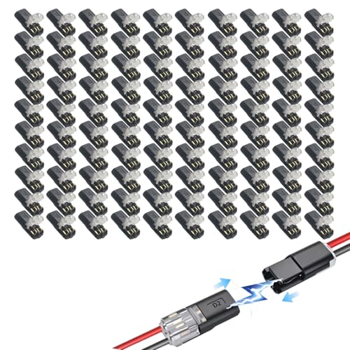 100Pcs Double Wire Plug in Connector with Locking Buckle Low Voltage Quick Snap Connectors No Stripping Flame Retardant for 18-22 AWG for DIY Strip Lights Model Car Speaker