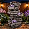 Ultym 20" H Outdoor Water Fountain with LED Lights, 5-Tier Cascading Rock Waterfall for Garden Patio Yard, Weather-Resistant Polyresin Water Feature for Tranquil Zen Oasis