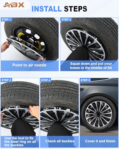 Image of ABX Hubcap Wheel Covers Hub Caps 15 Inch Set of 4 Black & Silver Universal Wheel Rim Cover R15 Stylish Car Decor Wheel Covers for Toyota Camry Nissan Mazda (TT Black & Silver, 15 inch)