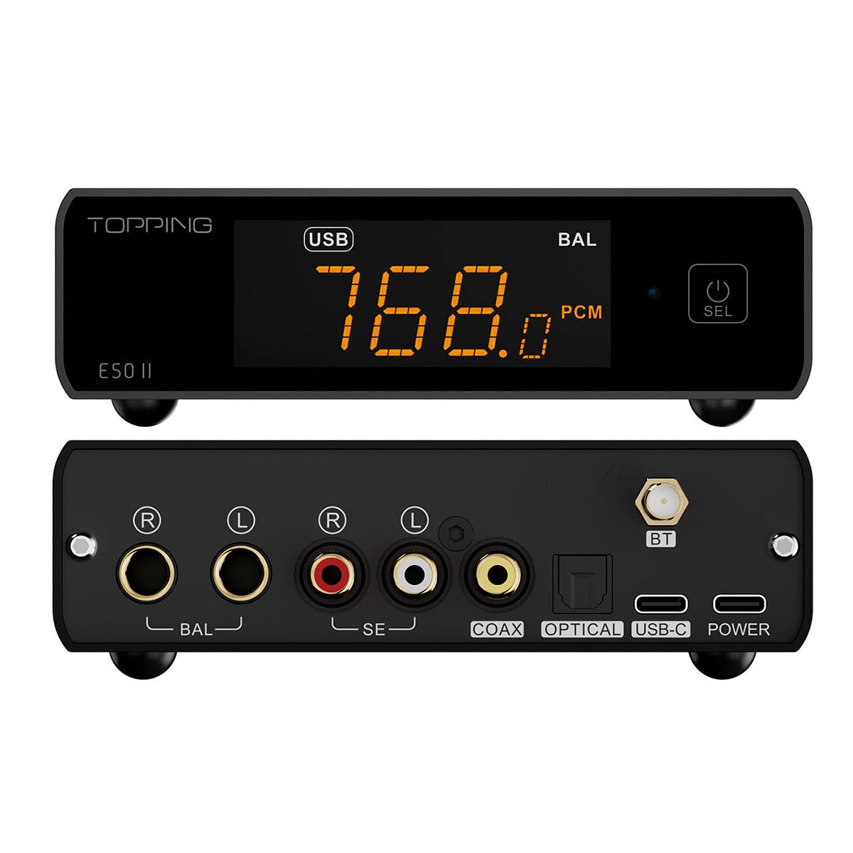 Topping E50II DAC Kompakter Hi-Res Audio-Desktop mit AK4497S, DSD512, PEQ 10-Bands und Bluetooth LDAC für Kopfhörer und Lautsprecher, Schwarz