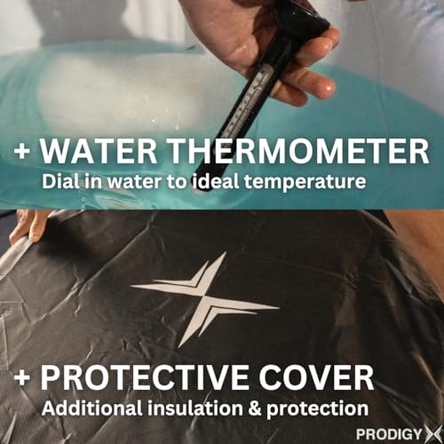 PRODIGY X Eisbadewanne mit Abdeckung für Sportler, XL 85 cm tragbare Eisbadewanne, Eisfass für drinnen und draußen mit Thermometer