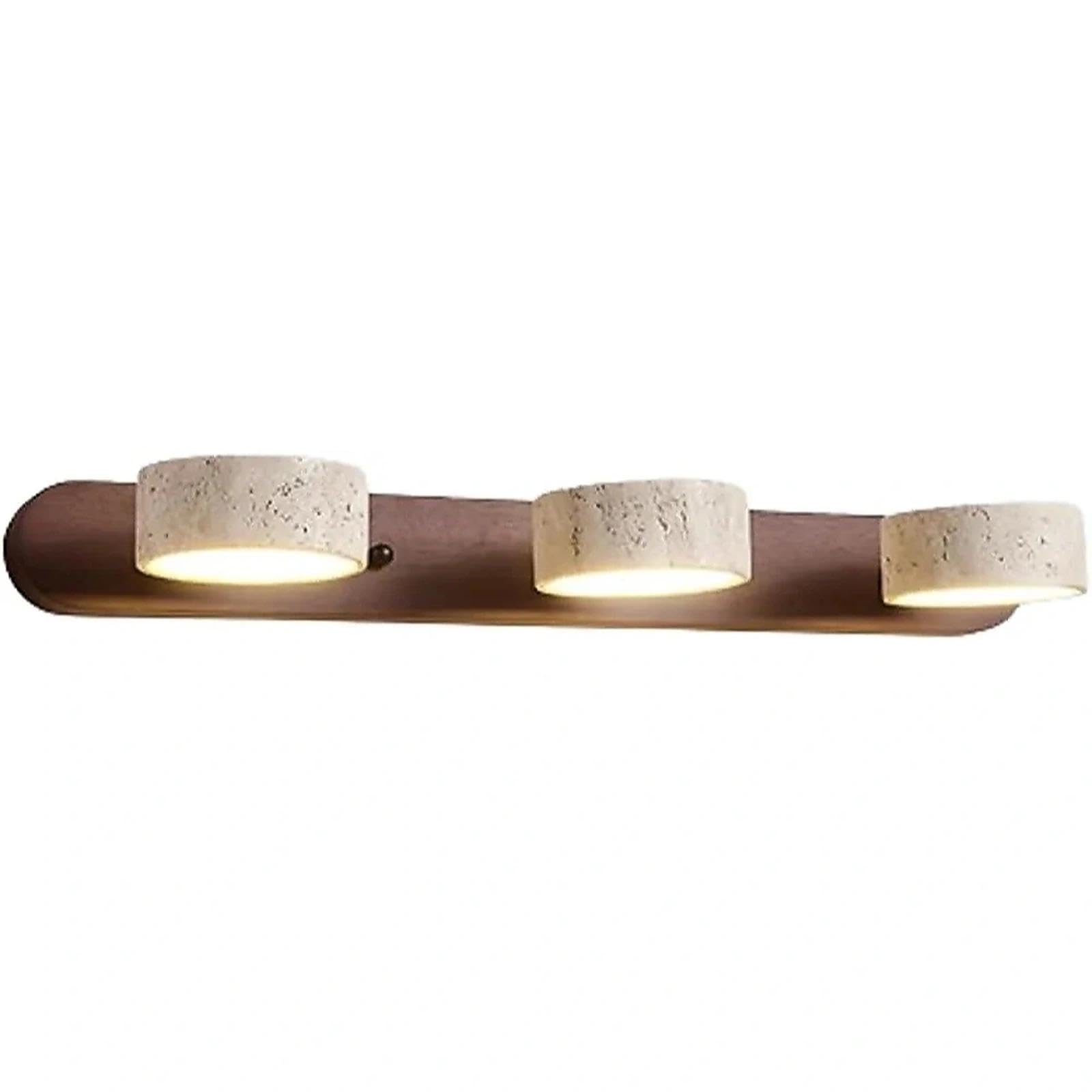 Natural Wood Vanity Light – 3-Light Travertine Wall Sconce with 180° Rotatable LED, Modern Stone Lamp Fixture for Bathroom Mirror, Nordic Farmhouse Style(Walnut,3 Heads)