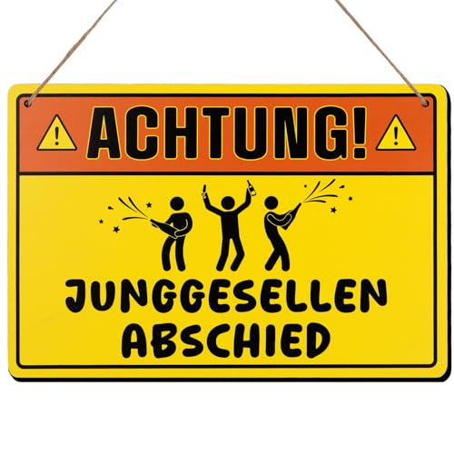 BETESSIN JGA Männer Deko - Achtung! Junggesellenabschied - Witziges Holzschild mit Spruch - Lustige Geschenkidee für Junggesellenabschied Männer