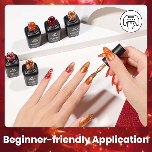 Image of Beetles Fall Glitter Gel Polish, Passion Rush Red Orange Gold Glitter Nails