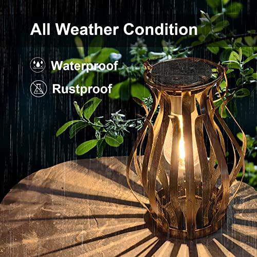 Hongland Metal Outdoor Solar Lantern With Light Bulb For Garden Decor, Solar Lights Outdoor Waterproof Lantern For Patio, Table, Balcony, Front Porch, Or Yard Decor, Home Decoration, Gardening Gifts #TOP3