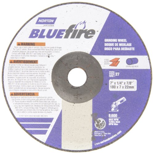 Norton Blue Fire Plus Depressed Center Abrasive Wheel, Type 27, Zirconia Alumina, 7/8