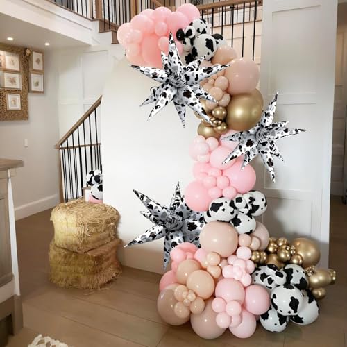 Image of Cow Balloons Cow Print Balloon Black White Western Cowboy Cowgirl Balloons for Boys Girls Farm Theme First Rodeo Birthday Girl One 1st 2nd Birthday Barnyard Farm Animal Theme Party Decor Supplies