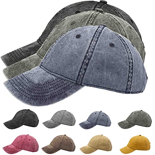 Lightbird 3PCS Baseball Caps & Cute Embroidery Patches Bundle, Make Your Different Dad Hats, Low Prolife, Washed Cotton (Black red Gray+3 Iron on Patches)