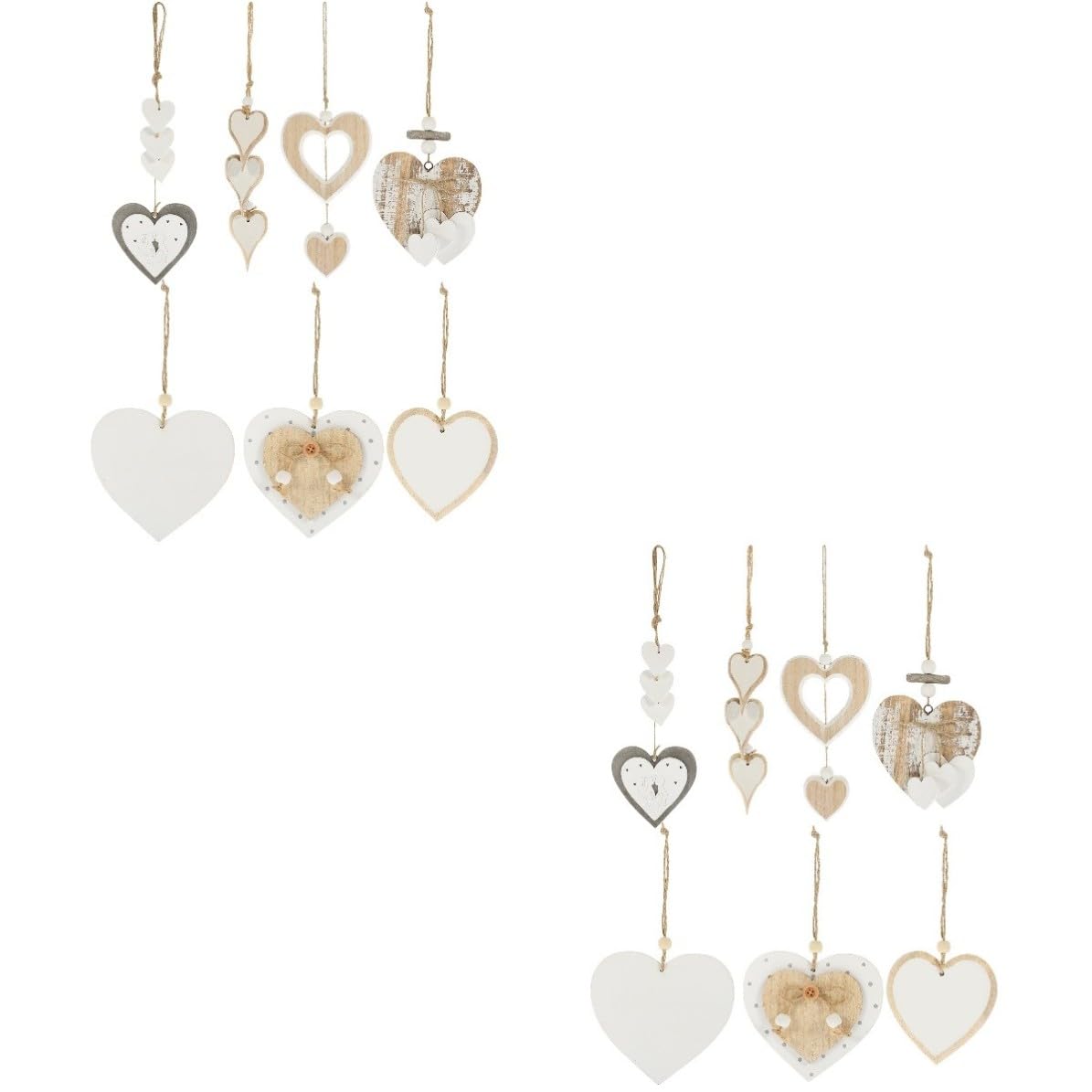 Toyvian 2 Sets Herzförmiger Holzanhänger mit Hanfseil für Valentinstag und | Sieben Varianten, Hölzerne Form, Hängende Dekoration für Veranda oder Desserttisch, Festliche Stimmung