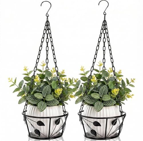 Image of Goaste 2 Pack Metal Plant Hanger, Hanging Plant Holder with Ceiling Hook, Modern Plant Hanging Basket, Decorative Planter Flower Pots Shelf for Indoor Outdoor Use, Home Decor