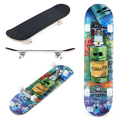 E EVERKING Skateboard 7 Layers Decks 31"x8" Pro Complete Skate Board Maple Wood Longboards for Teens Adults Beginners Girls Boys Kids