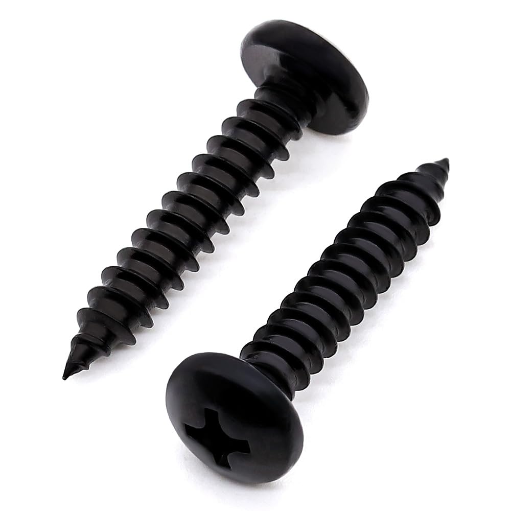 Glvaner #4 x 1/2 inch Stainless Steel Pan Phillips Drive Self Tapping Screws, Black Coated, 304 Stainless Steel 18-8, Pan Head Wood Screws Sheet Metal Tek Screws, 100 pcs