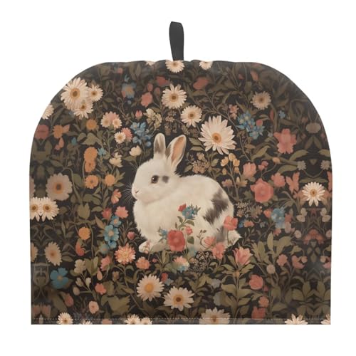 Image of Flower & White Rabbit Print Handmade Tea Cozy Kitchen Home Decorations Teas Cosy Creative Gifts Tea Cozies for Teapot Keep Warm Double Tnsulated Kettle Cover for Office