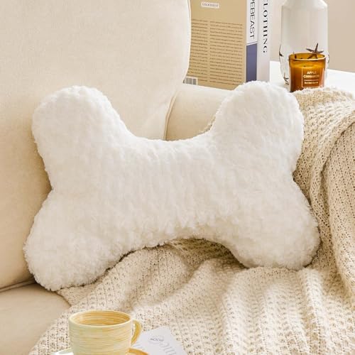VBGYA Bone Pillow Cute Bone Shaped Decorative Throw Pillows Aesthetic Home Decor Pillow Pet Pillow Plush Cushion for Bed (White 15 Inch)