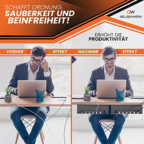 GELSENWERK® Kabelkanal Schreibtisch Schwarz OHNE Bohren fürs Kabelmanagement - Kabelwanne inkl. Kabelschlauch für saubere Kabelführung am Schreibtisch - Kabelmanagement Schreibtisch