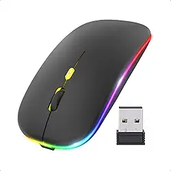 Mouse Sem Fio Recarregável Bluetooth 2.4GHz – RGB Colorido, Silencioso, Ergonômico, com Bateria Interna – Compatível com Notebook, PC e Desktop (Preto)