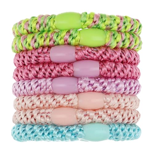 Image of L. Erickson Pink and Green Grab & Go Ponytail Holders, 8 Pack, Cabana | Hair Ties for Thick Hair, Thick No-Crease Bands with Strong Hold, Damage-Free Design, Bright Tropical Mix