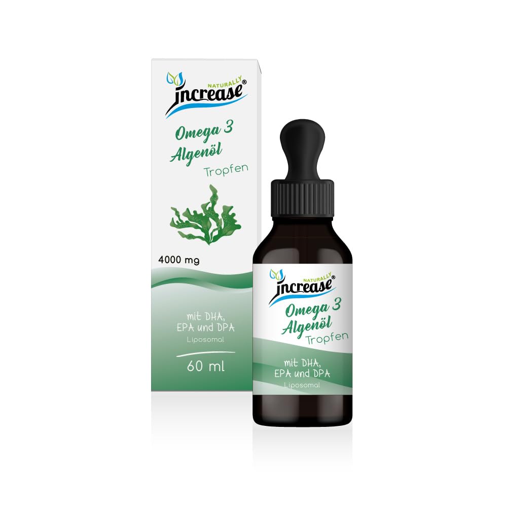 Gouttes d'huile d'algues liposomale oméga 3 hautement dosée – (120 000 mg d'huile d'algues oméga 3 par paquet) 4000 mg d'huile d'algues oméga 3 par dose quotidienne dont 2000 mg de DHA, 1200 mg d'EPA