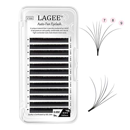 LAGEE Easy Fan Volume Eyelash Extensions 0.05 C curl 7-8-9mm Mix Auto-fan Cluster Self Blooming Rapid Flower 3 Layers Faux Mink Soft Pre-glued Lashes professional beauty salon supplies