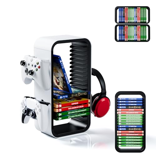 Tideal Universal Games Storage Tower Pro - for Up to 18 Games - with Controller Holder for up to 4 Gamepads - Gaming Accessories for PS5 PS4 PS3 Xbox X/S/One Switch 1 + 2 Switch OLED BluRay