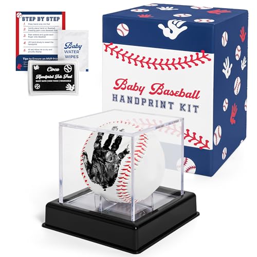Image of Circa Print Baby Baseball Handprint Ornament Kit, Ink Pad for Hand and Footprints - Unique Keepsake for Dads, Baby Shower Present for Moms, Newborn Gift
