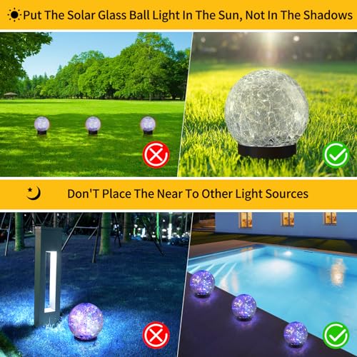 JKIMK Solar Globe Lights Outdoor Waterproof-Solar Balls for Garden-Cracked Glass Ball Solar Lights Outdoor-Solar Orbs for Outside-Outdoor Decorations for Patio and Yard Lawn Backyard Decor