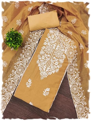Image of Women's Heavy Cotton Embroidery Panel Work Unstitched Salwar Suit Dress Material With Cotton Work Dupatta