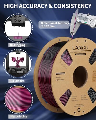 Image of LANDU Silk Dual Color PLA Filament 1.75mm 1KG, 3D Printer Filament Dimensional Accuracy + /- 0.02mm, Coextrusion Filament PLA Shiny Filament Fits for Most FFF 3D Printers,1KG Spool (2.2lbs) Red Black