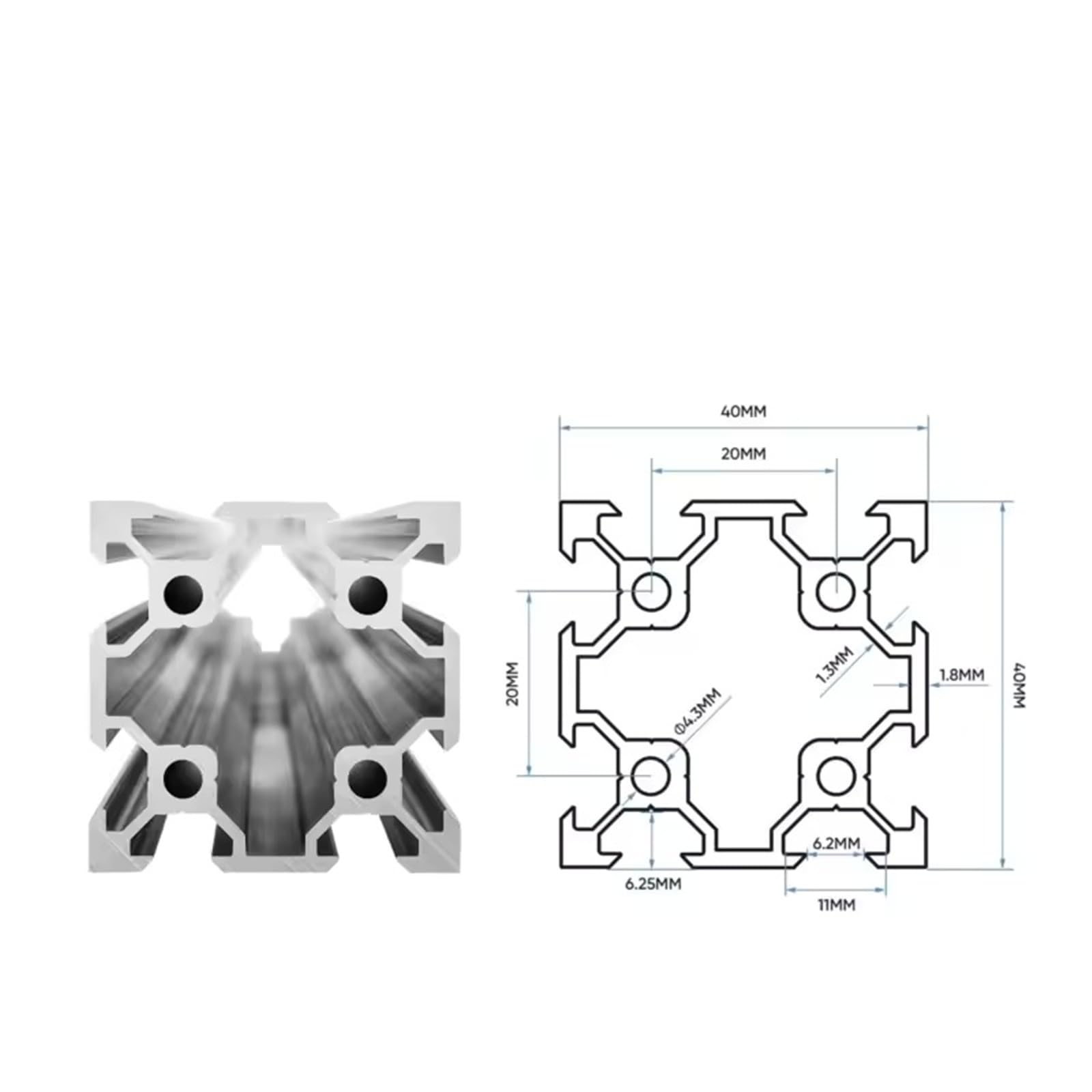 GTPBAO 4 pezzi 4040 profilo in alluminio V tipo doppia fessura anodizzato guida di estrusione lineare telaio attrezzature rack telaio mobili Binario estruso(Silver,520mm)