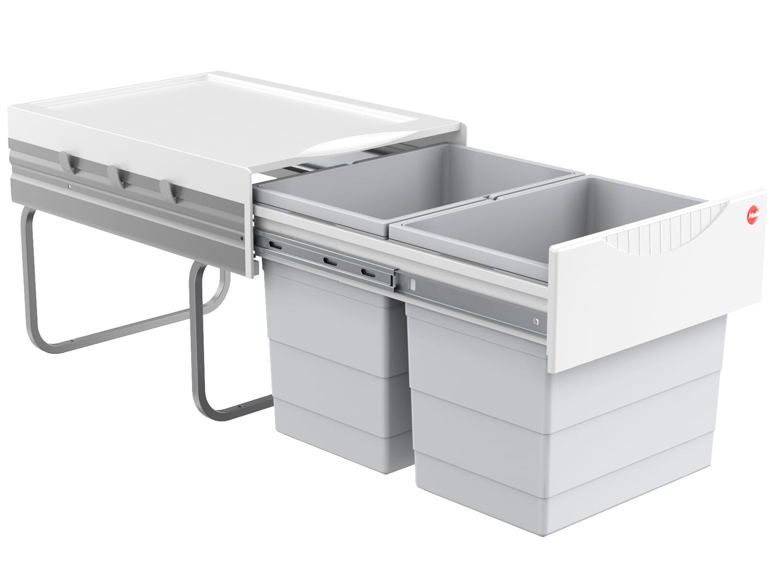 Hailo Abfallsammler 3641500 | Raumspar-Tandem 2x 18 Liter | ab 40cm Schrank mit Drehtür | 346 x 475 x 336 mm | Kunststoffteile hellgrau | 2 fach Abfalltrennsystem | einfache Bodenmontage