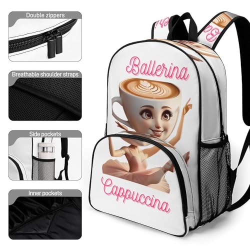 Ballerina-cappucina Merch Large Travel Backpack Italian-Brainrot Meme Waterproof Lightweight Daypack White 44x32x19cm3