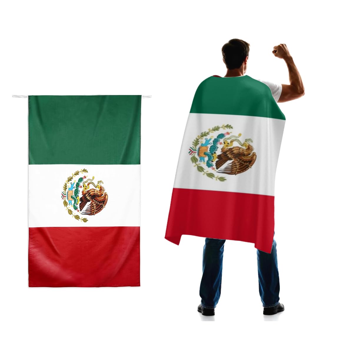 Mexico Flag Cape 3x5 FT for Independence Day Holiday Costumes Celebrati,150D Premium Polyester,Mexican MX National Patriotic Flags Costume Cloak.