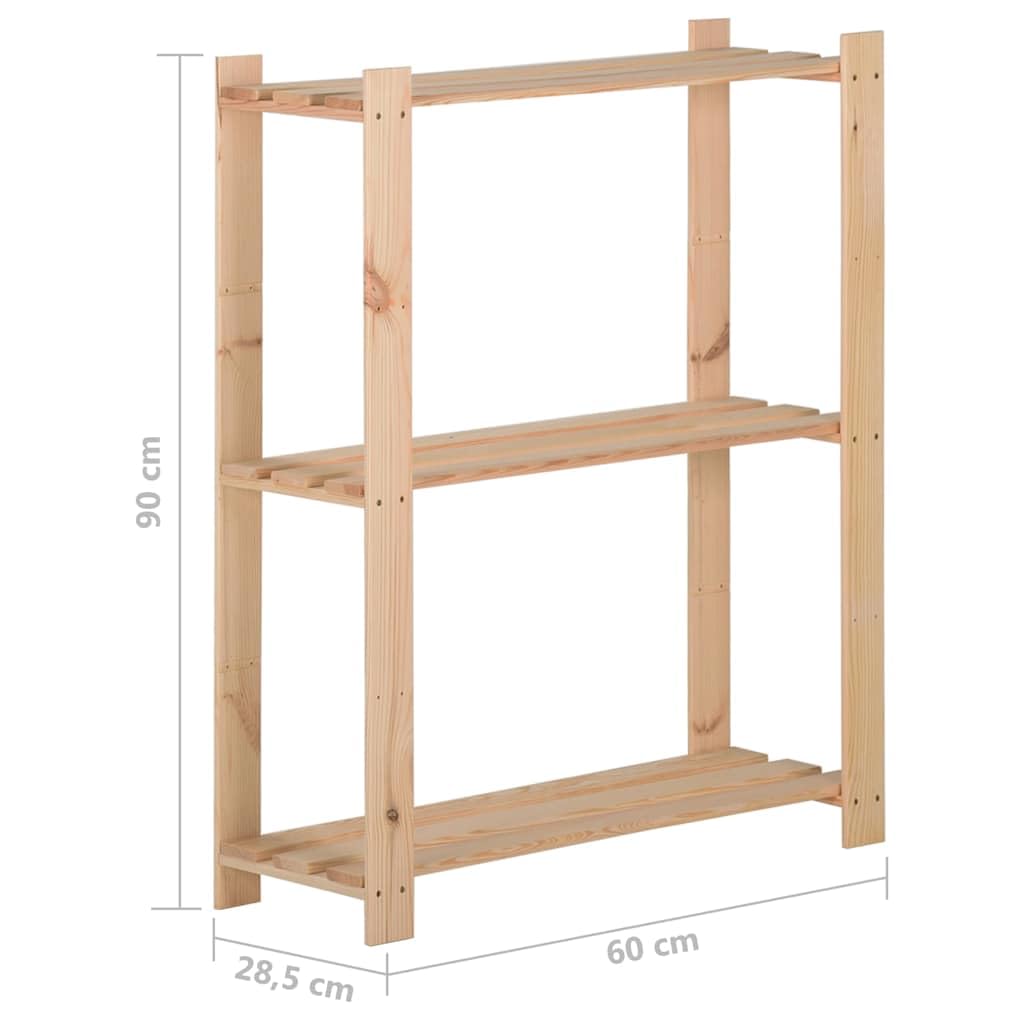 Scaffale in legno di pino massiccio con 3 ripiani, 60 x 28,5 x 90 cm, stabile scaffale per ufficio, soggiorno, cameretta dei bambini, sistema di scaffale salvaspazio con protezione