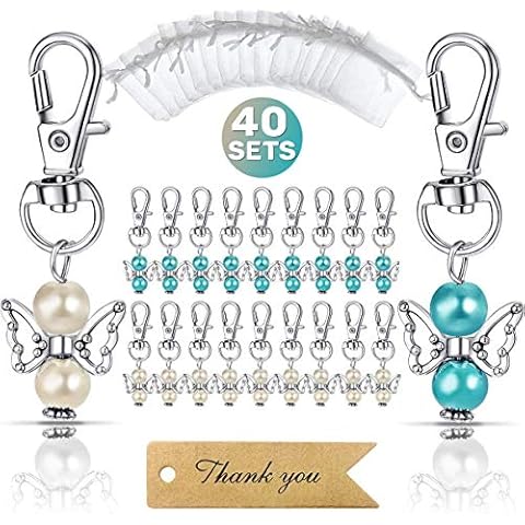 MOVINPE 40pcs Angel Favor Keychains Plus Organza Bags Plus Thank You Kraft Tags, Guest Return Gifts for Baby Shower, Bridal Shower, Wedding Charm, Party Favors(Mix Color 40pcs) Cover