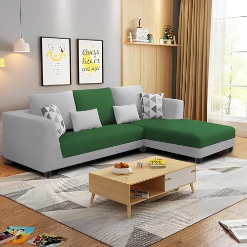Image of Galib RHS 4 Seater L Shape Sofa Set for Living Room (Green Grey Fabric) Premium Fabric Sofa