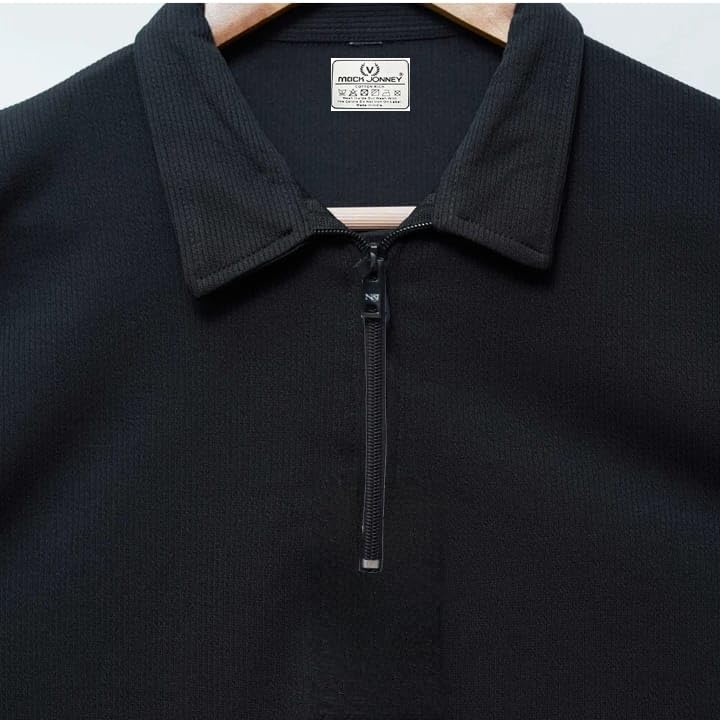 Image of Mack Jonney Ribbed |Regular Fit | Half Sleeves 100% Cotton Polo Neck Self Design with Zip T-Shirt for Men-M671