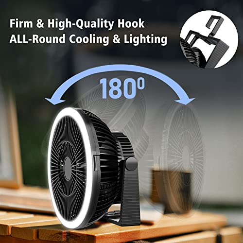 Camping Fan With Led Lantern - 10000Mah 8Inch Rechargeable Battery Operated Tent Fan With Light And Hanging Hook For Outdoor Camping Tent Rv Travel Fishing Hurricane Emergency Power Outage #TOP5