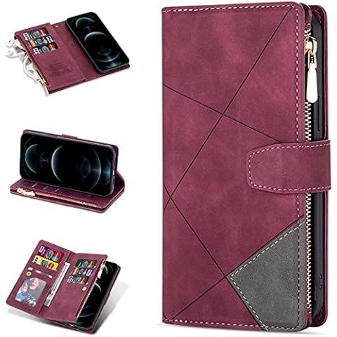 ZCDAYE Case for Samsung Galaxy S22 Ultra, Samsung S22 Ultra Wallet Case, Premium Zipper Pocket [9 Card Slots] Leather Case with Handbag Wristlet Flip Cover for Samsung S22 Ultra- Red Cover