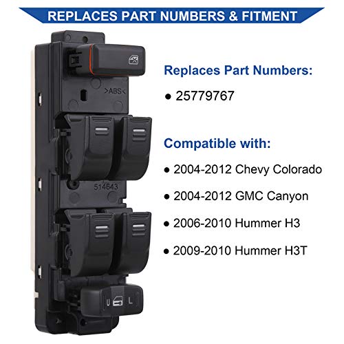 Aiyigu Master Power Window Switch Front Left Driver Side Compatible With 2004-2012 Chevrolet Chevy Colorado / 2004-2012 Gmc Canyon / 2006-2010 Hummer H3 / 2009-2010 Hummer H3T, Replaces Oe 25779767 #TOP3