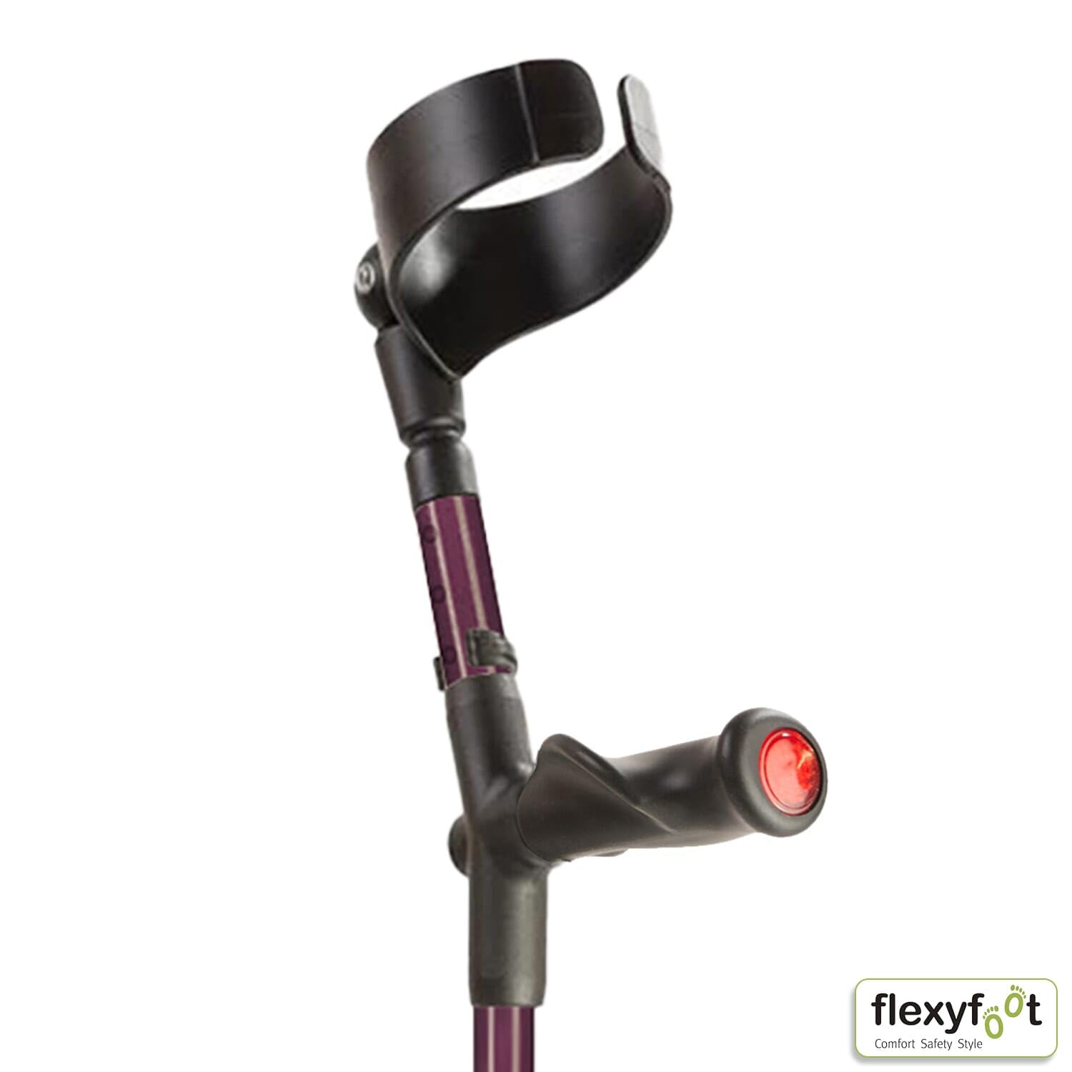 Flexyfoot Shock Absorbing Comfy Grip Double Adjustable Crutch - Single Left - BlackBerry - Improves Safety, Improves Grip, Reduces Shocks & Jarring