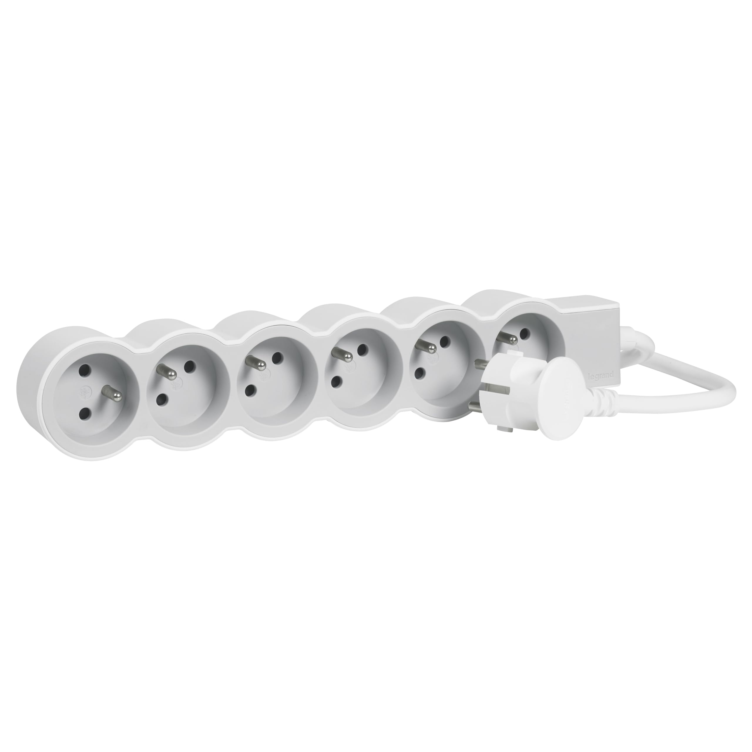 Legrand | Rallonge Multiprise Extra-Plate, 6 Prises 2P+T Avec Terre, Cordon 3m Blanc Et Gris Clair, 1 Prise À 90° Pour Chargeur Volumineux