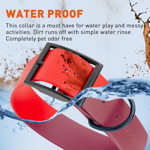 Image of Dogline Biothane Waterproof Dog Collar Strong Coated Nylon Webbing with Black Hardware Odor- Proof for Easy Care Easy to Clean High Performance Fits Small Medium or Large Dogs, Cherry Red