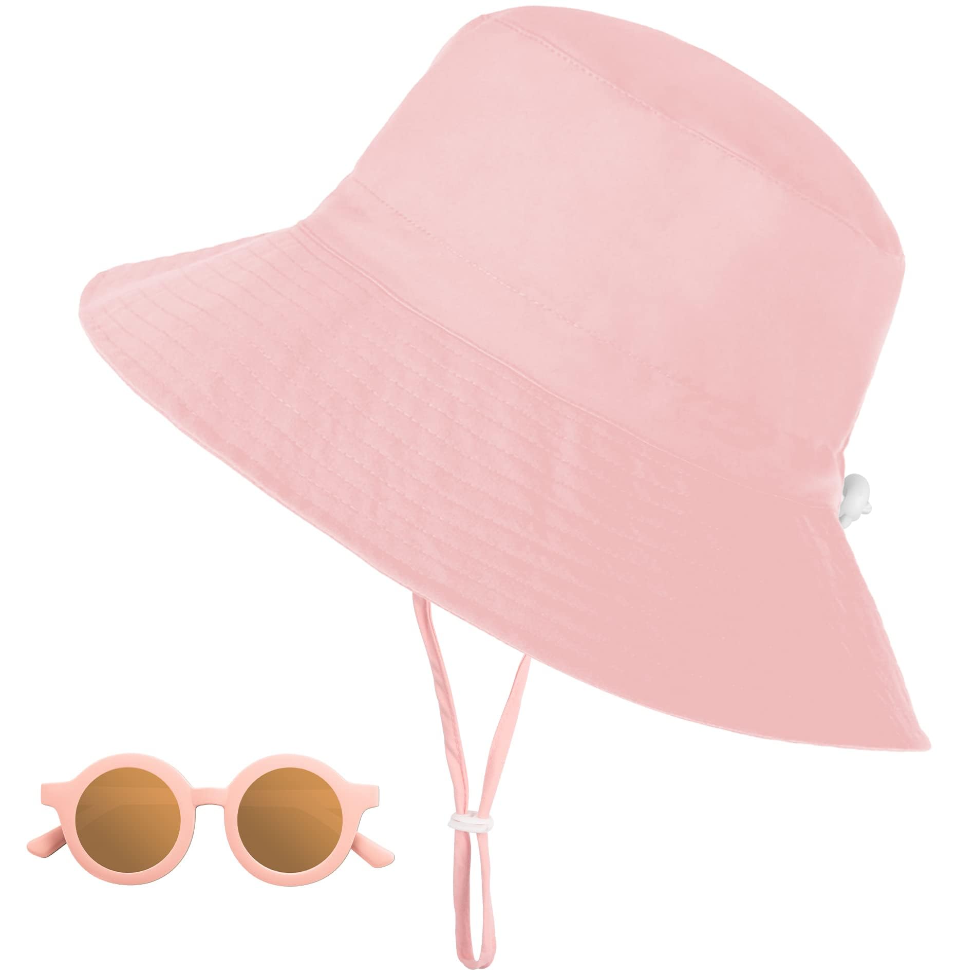Sonnenhut Baby, UV-Schutz UPF 50+ Breiter Krempe Nackenschutz Fischerhut mit Sonnenbrille, Sommer Bucket Hut mit Verstellbarem Kinnriemen, Strandhut für Kinder, Junge, Mädchen- Grau, 6-24 Monate