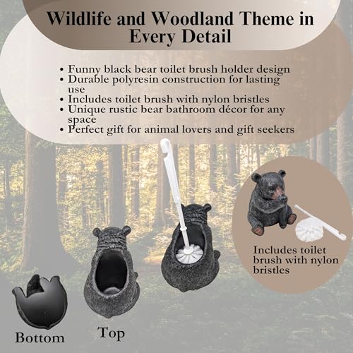 Image of BestGiftEver Funny Black Bear Toilet Brush Holder Set for Bathroom Decor - Novelty and Resin Animal Brush Holder, Unique Rustic Bear Bathroom Accessories for Wildlife Enthusiasts