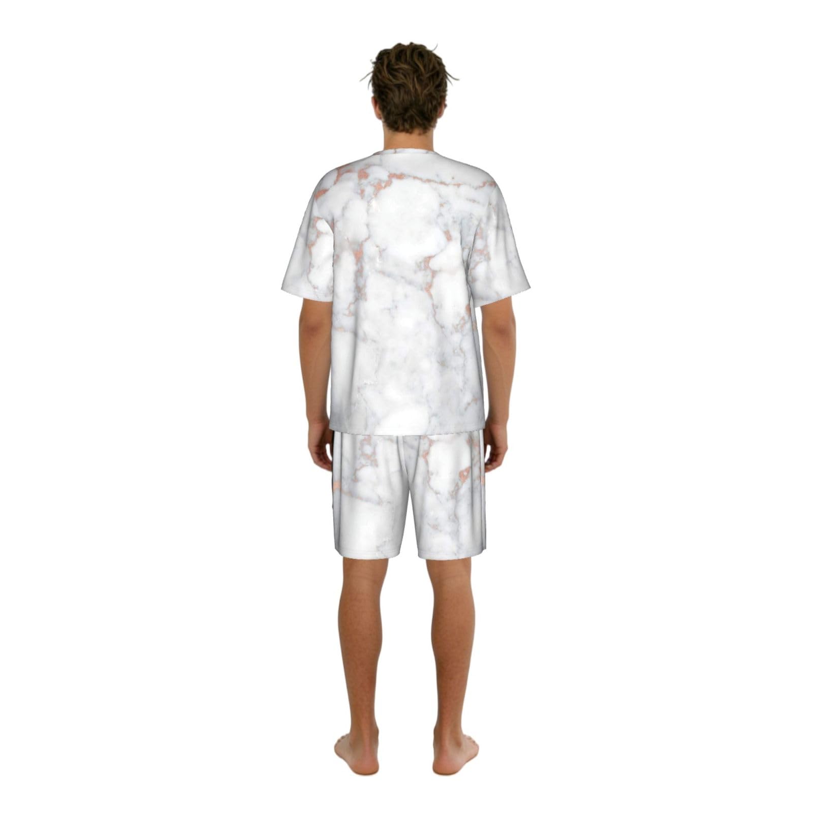 Bianco marmo rosa stampa uomo manica corta pigiama set pigiameria leggero traspirante morbido homewear 2 pezzi