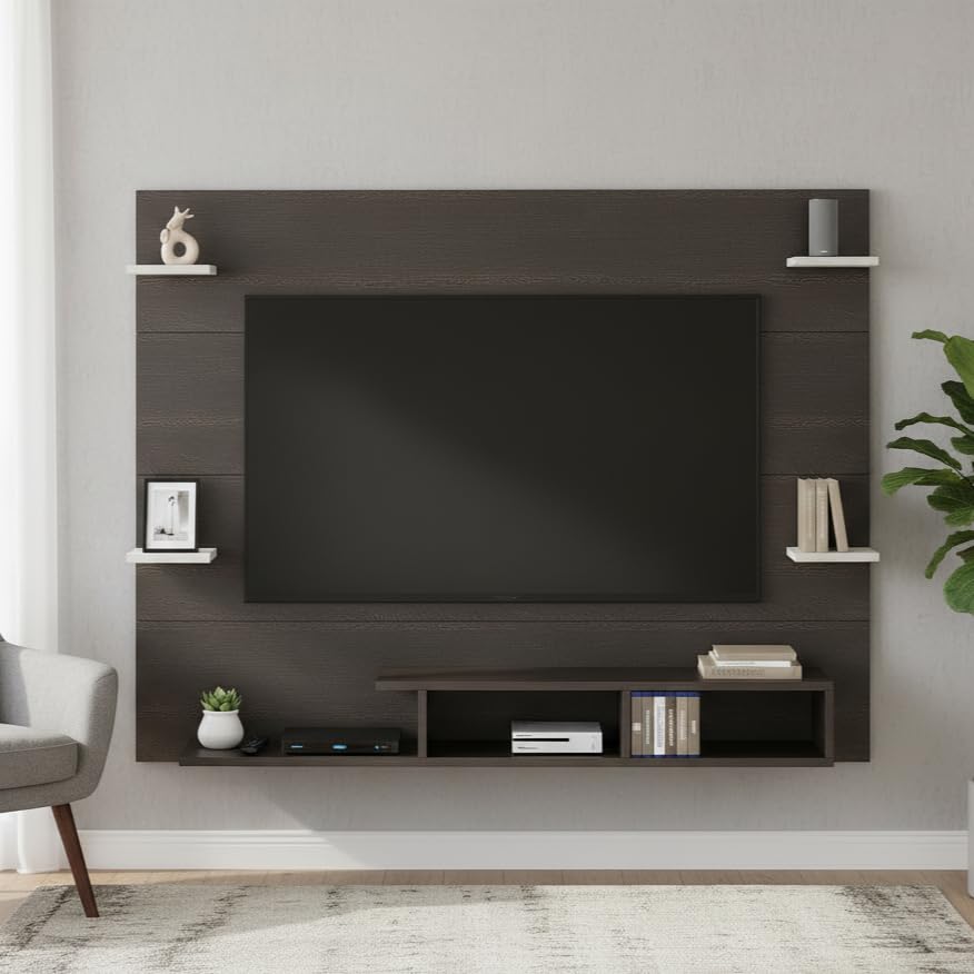 Image of FURNEASER Harrison Wall Mount TV Cabinet for Living Room | TV Unit with Back Panel, Set Top Box Stand & Display Shelves | Modern TV Rack & Entertainment Unit for 32 to 43 Inch TV (Wenge & White)
