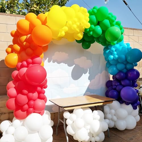 Image of Voircoloria 134pcs Rainbow Balloon Arch Kit Different Sizes 18 inch 12 inch 10 inch 5 inch Assorted Color Latex Balloon Garland Arch Kit for Birthday Baby Shower Graduation Wedding Gender Reveal Party Decorations